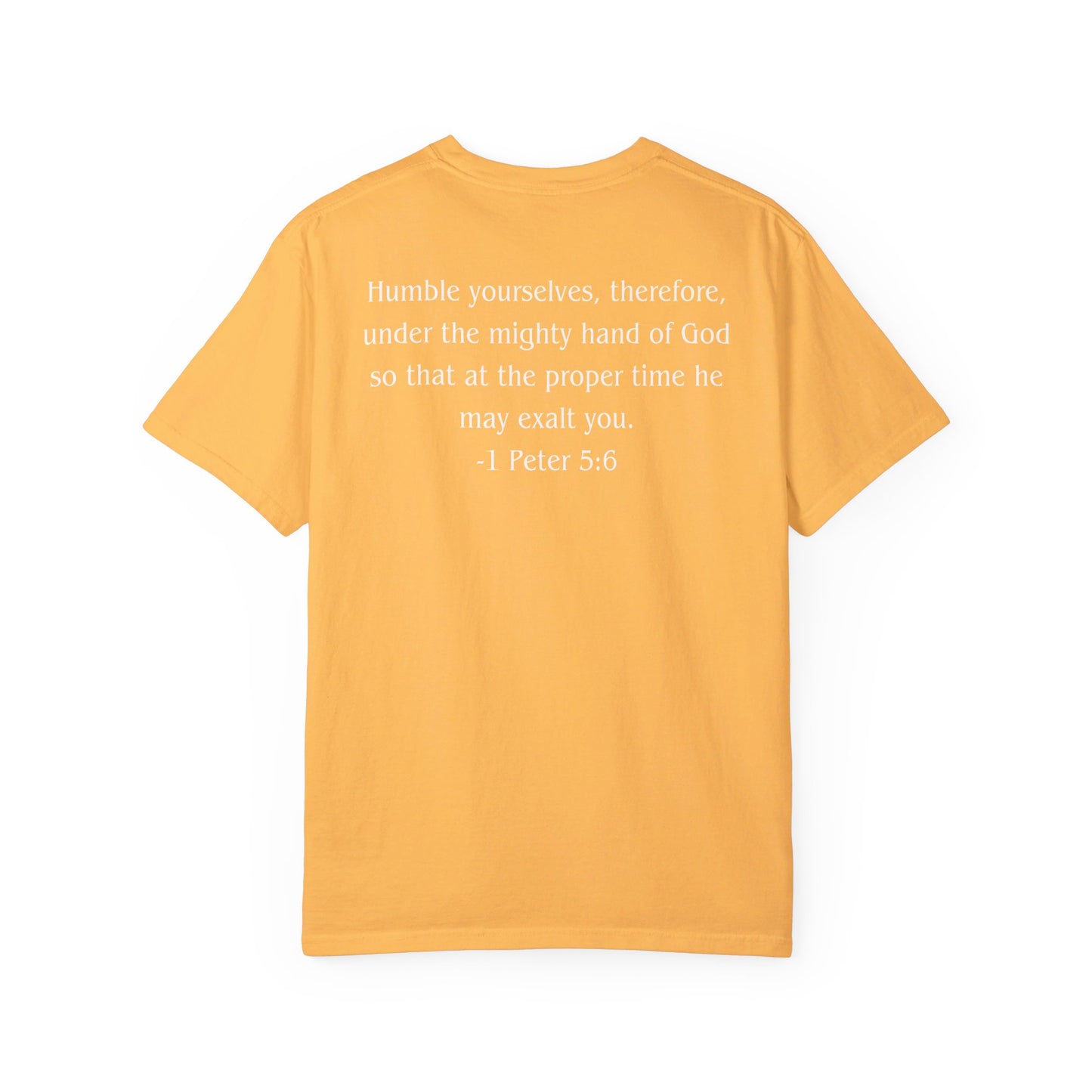 1 Peter 5:6 White text T-shirt