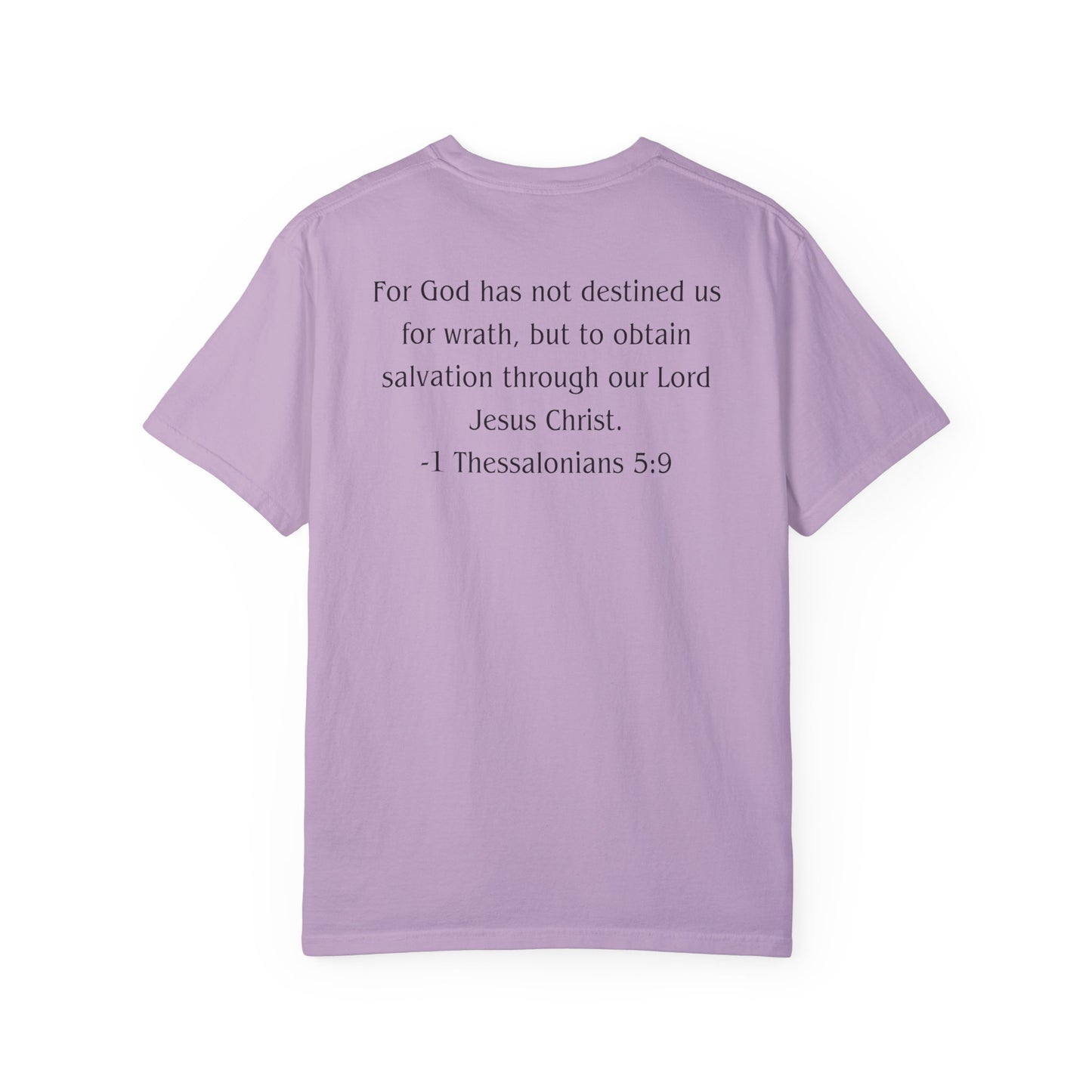 1 Thessalonians 5:9 Black text T-shirt