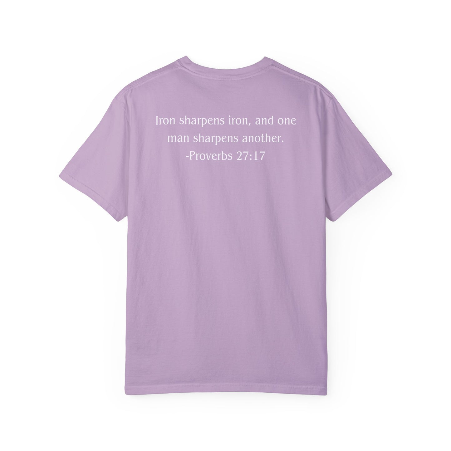 Proverbs 27:17 White text T-shirt