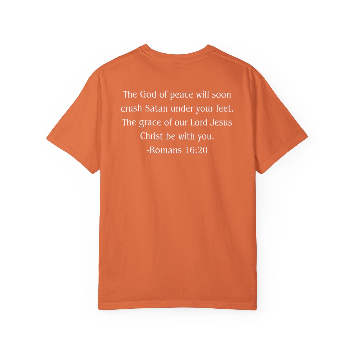 Romans 16:20 White text T-shirt