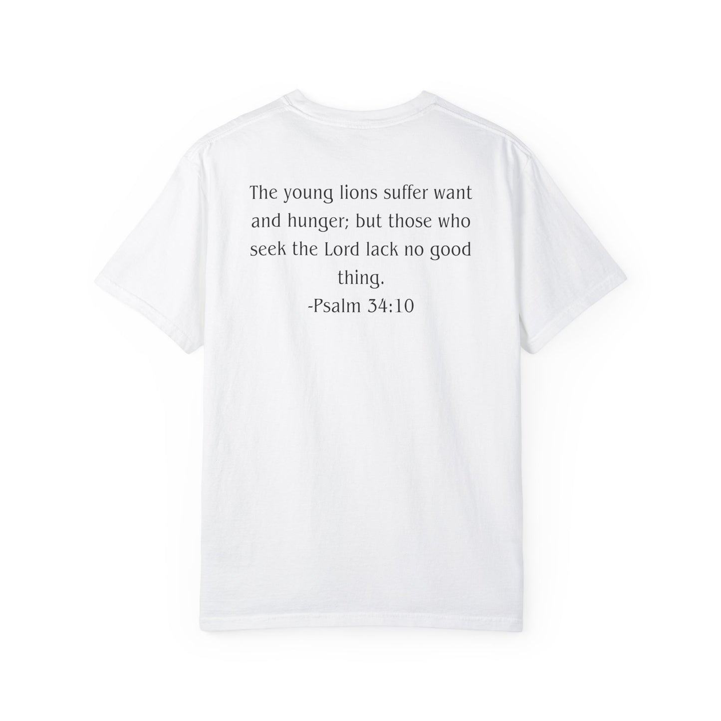 Psalm 34:10 Black text T-shirt