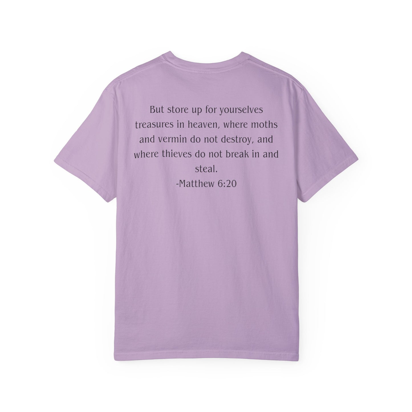 Matthew 6:20 Black text T-shirt