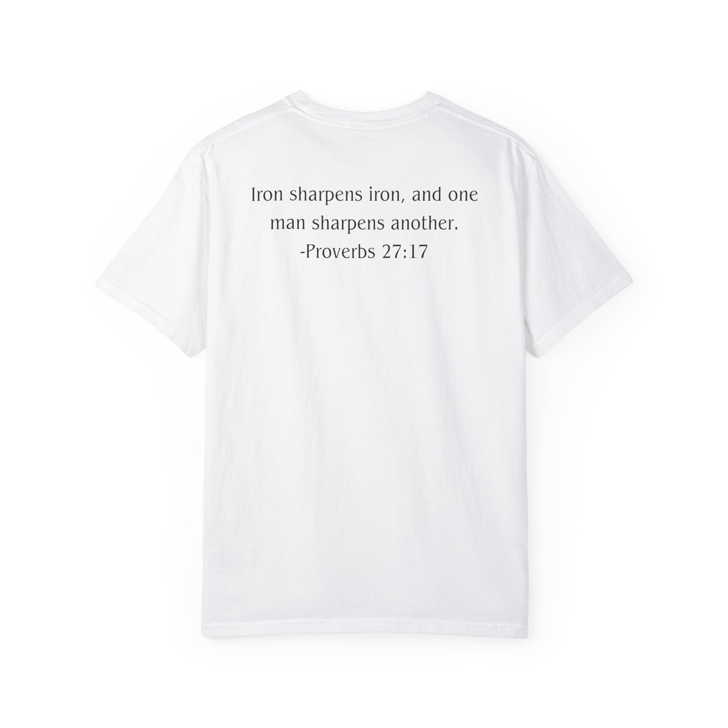 Proverbs 27:17 Black text T-shirt