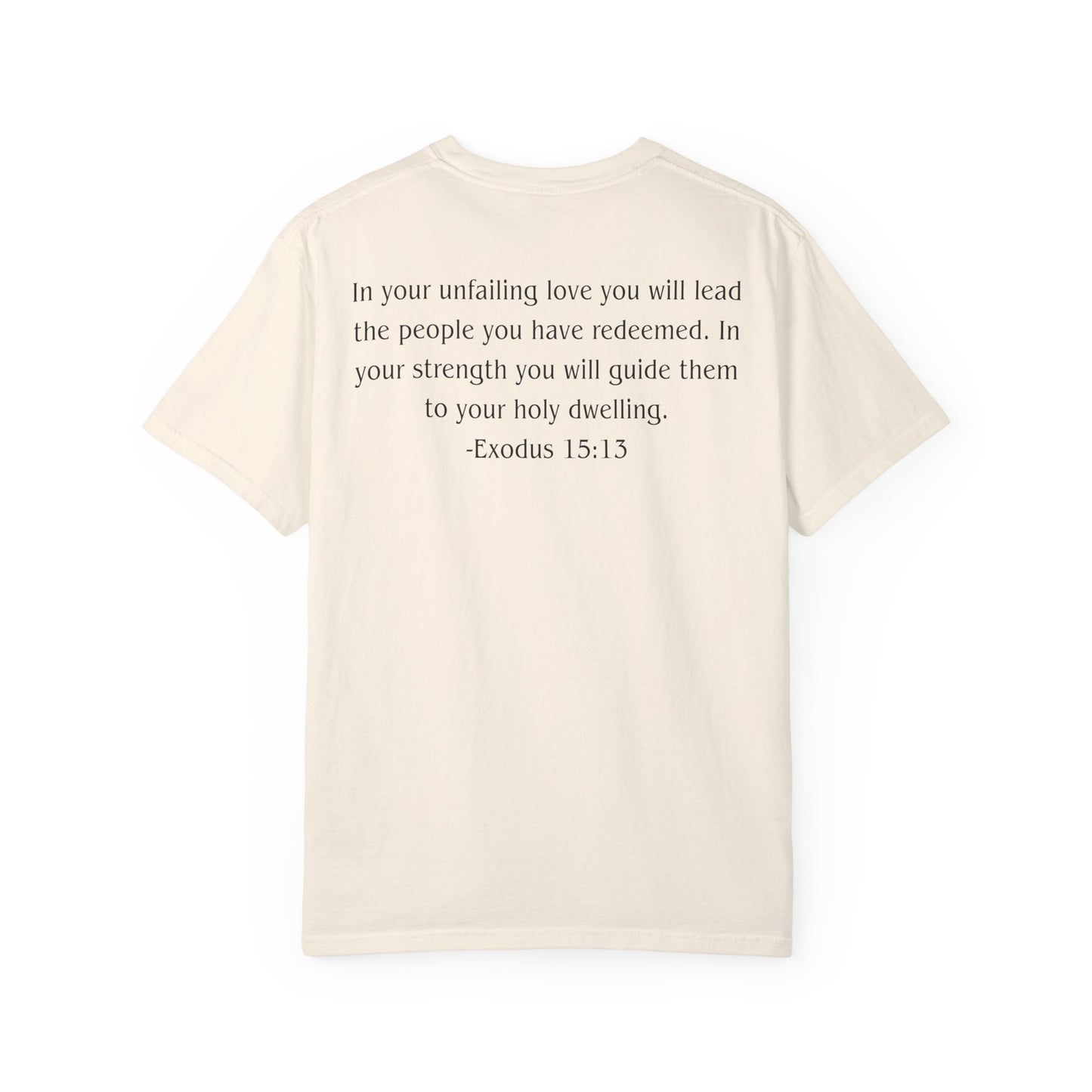 Exodus 15:13 Black text T-shirt