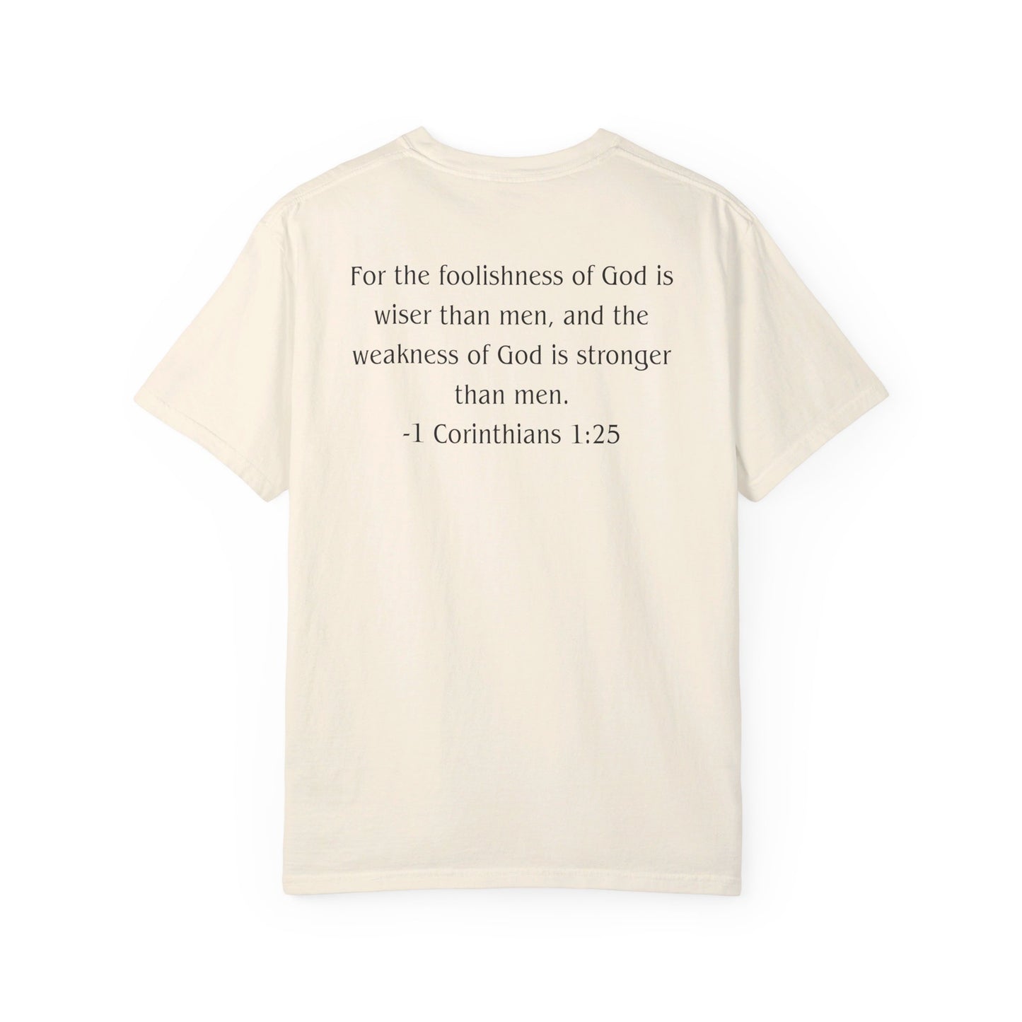 1 Corinthians 1:25 Black text T-shirt