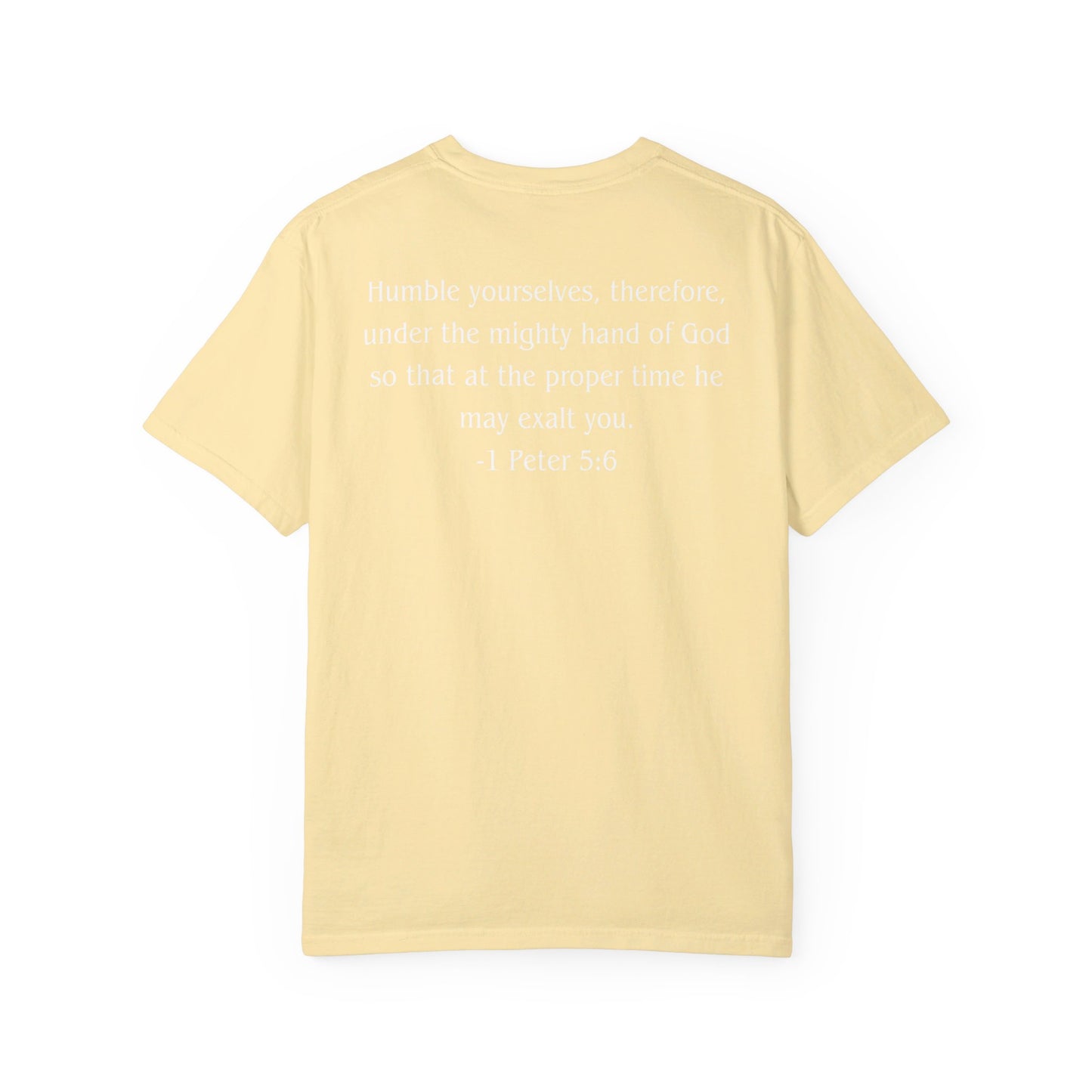 1 Peter 5:6 White text T-shirt