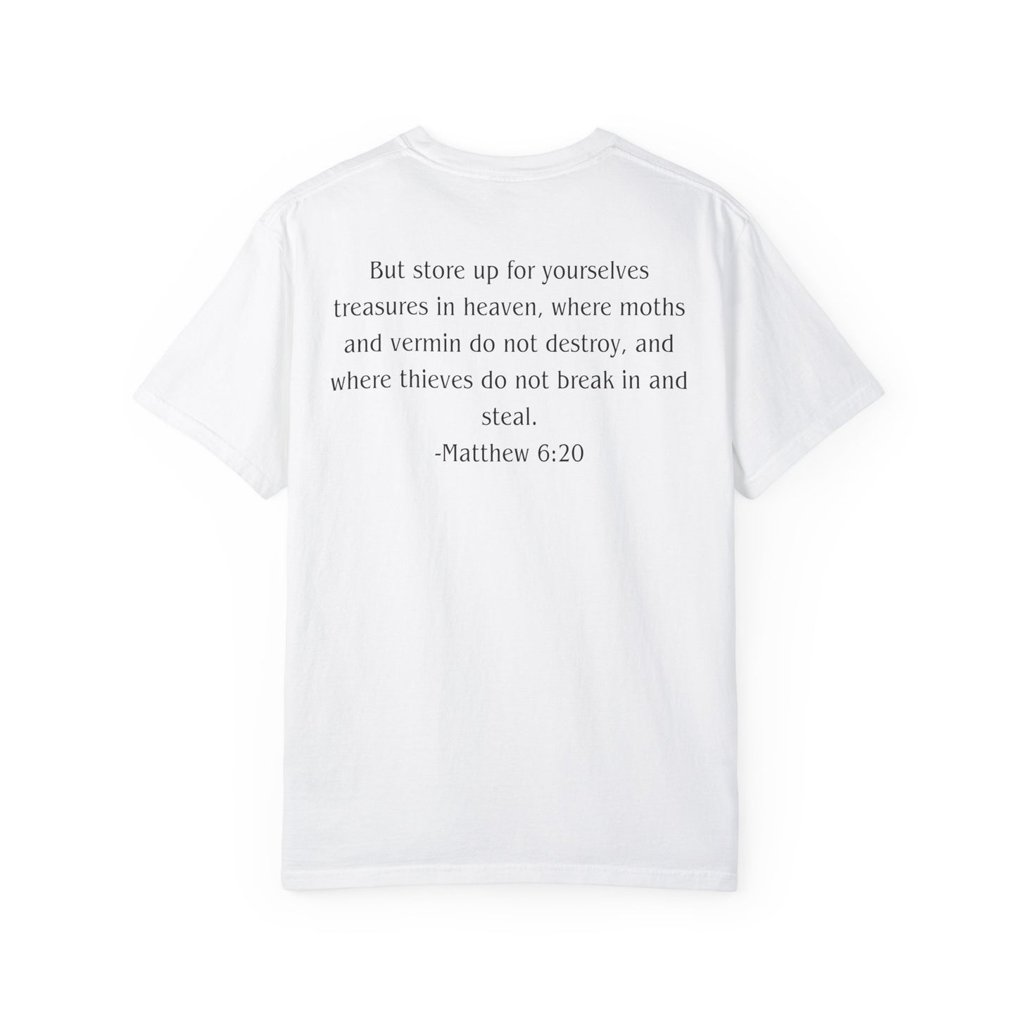 Matthew 6:20 Black text T-shirt