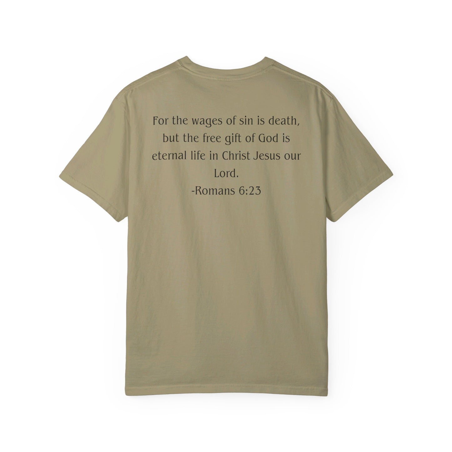 Romans 6:23 Black text T-shirt