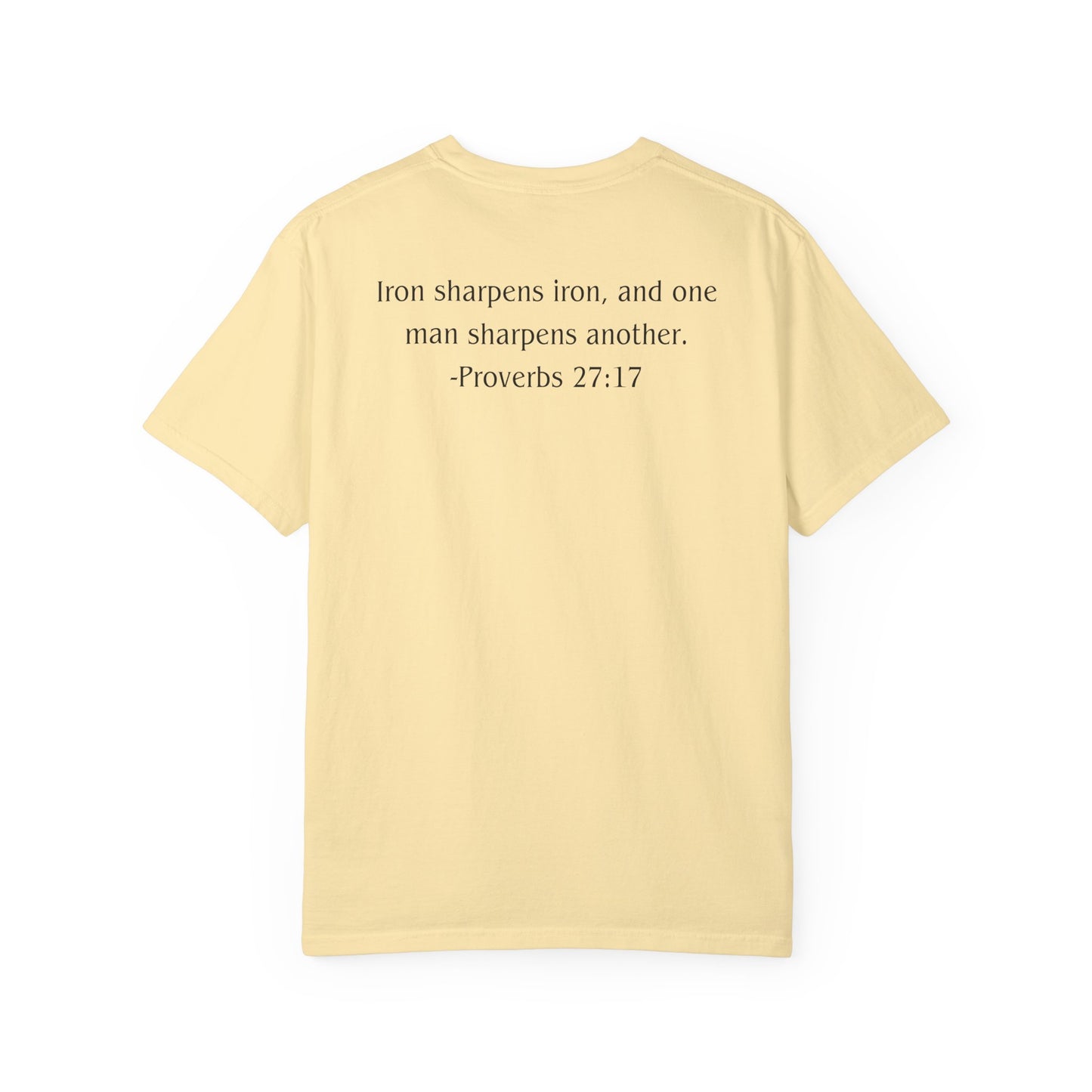 Proverbs 27:17 Black text T-shirt