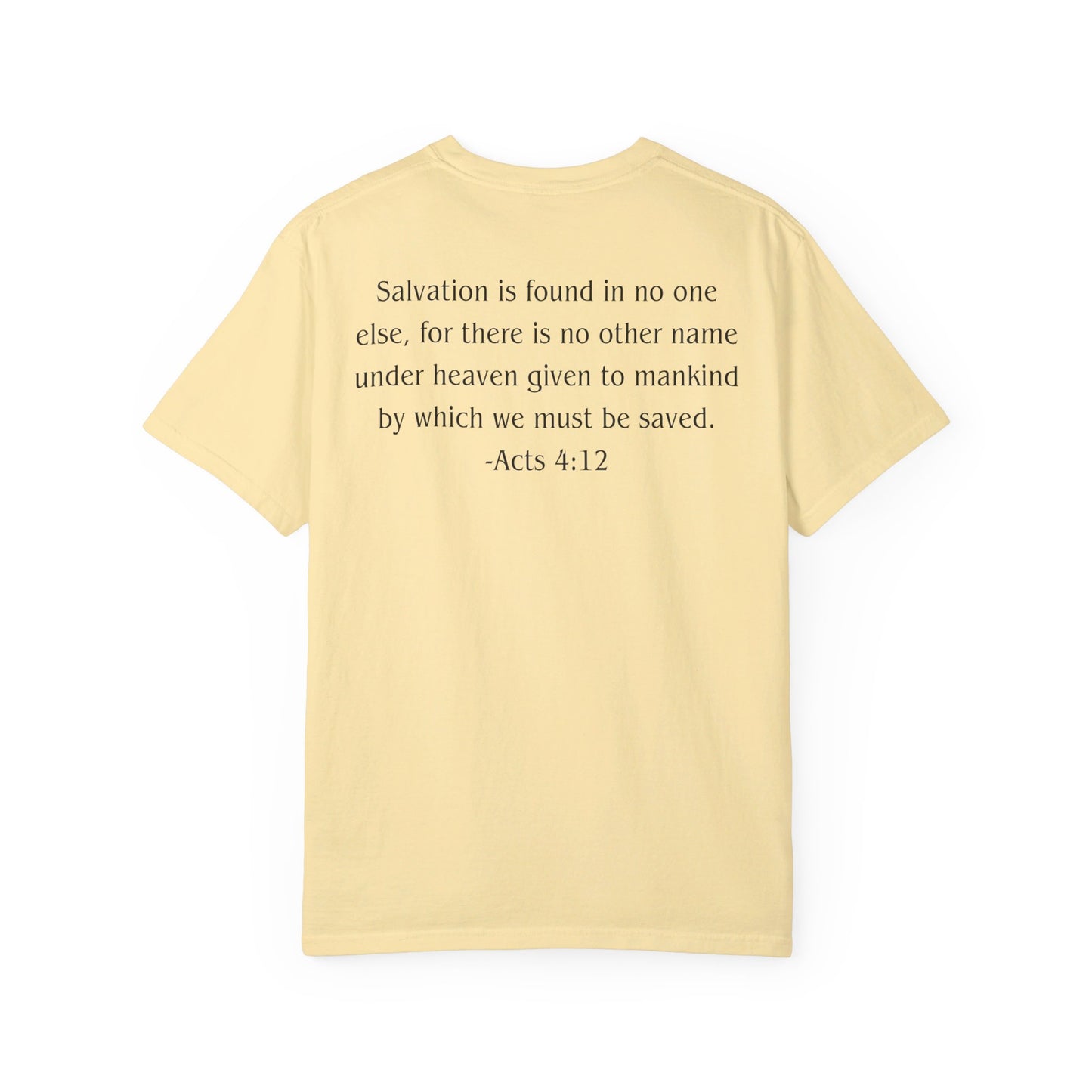 Acts 4:12 Black text T-shirt