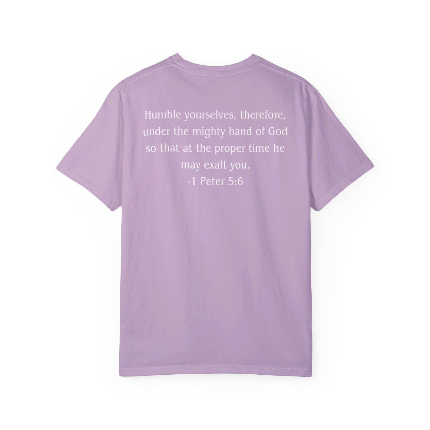 1 Peter 5:6 White text T-shirt