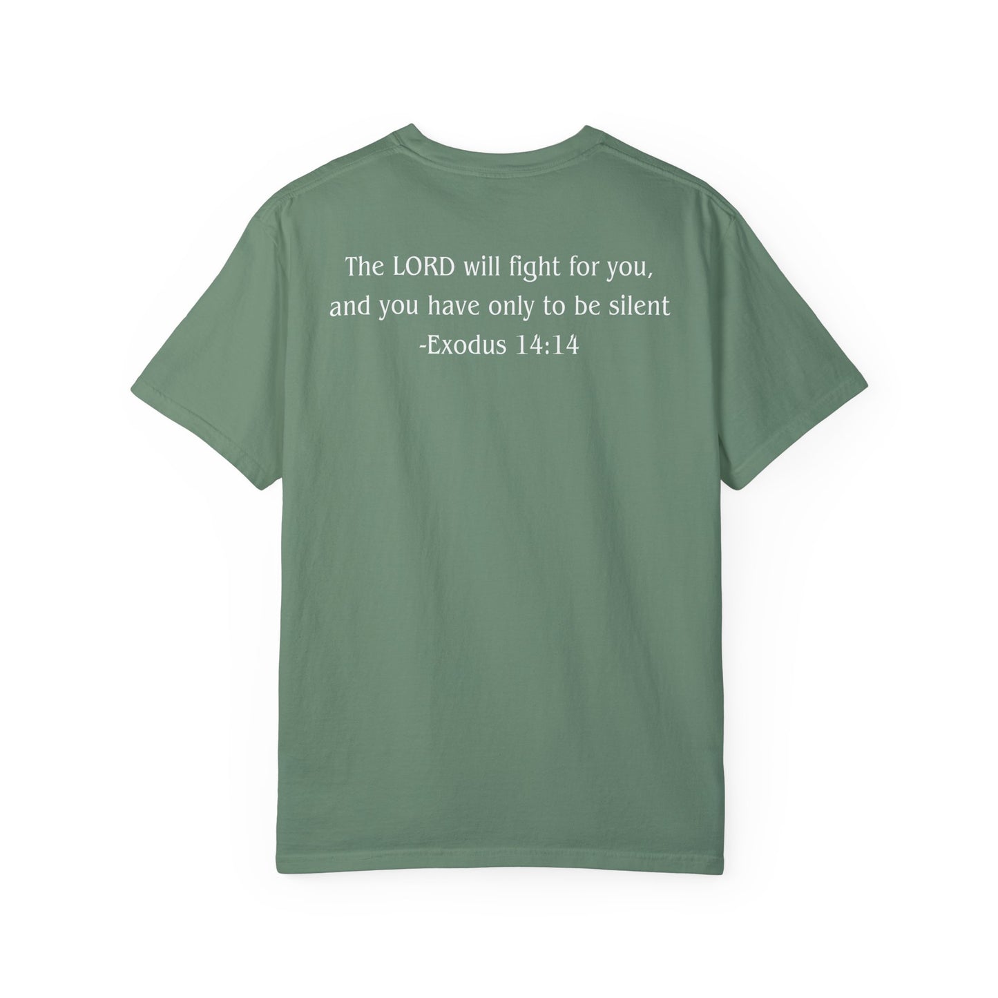 Exodus 14:14 White text T-shirt